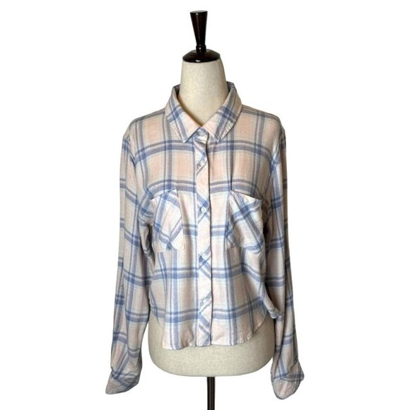 Rails Tops - Rails Shirt Women Medium Pink Plaid Collared Button Down‎ Cropped Flannel Top